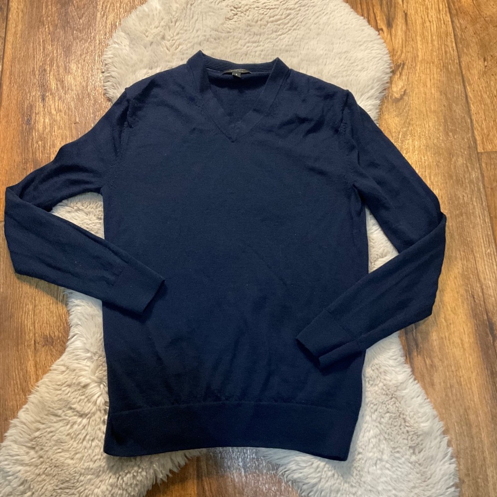 Banana Republic Sweater Size Small Merino Wool Navy Blue V Neck Long Sleeve Wome